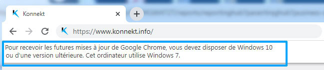 Message sur Chrome, demandant à l'utilisateur de passer sur windows 10 ou supérieur